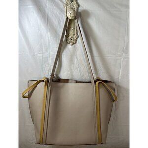 Khaki Genuine Leather Color Block Big Tote Bag